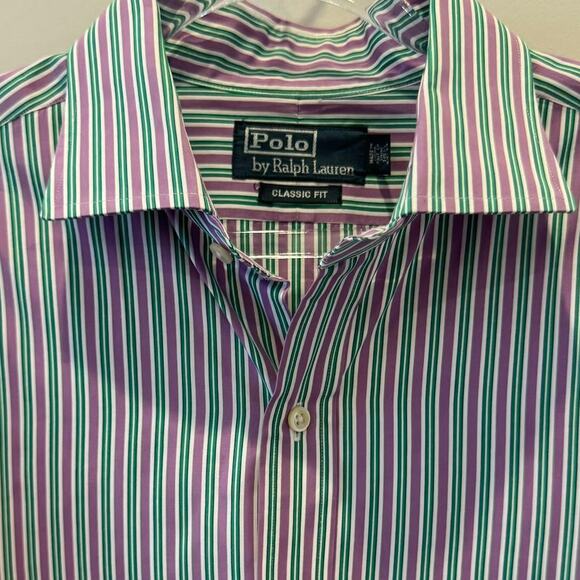 Polo Ralph Lauren Men's 16.5 Classic Fit Button Down Long Sleeve Striped Shirt - Picture 4 of 4